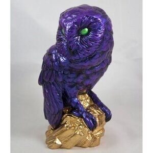 Vtg Porcelain Leonardo Collection Barn Owl Purple Repaint Repurpose Altered Art